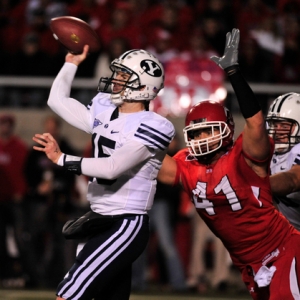 Quarterback Max Hall (15) of BYU.