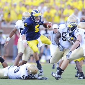 Quarterback Tate Forcier (5) of the University of Michigan Wolverines.