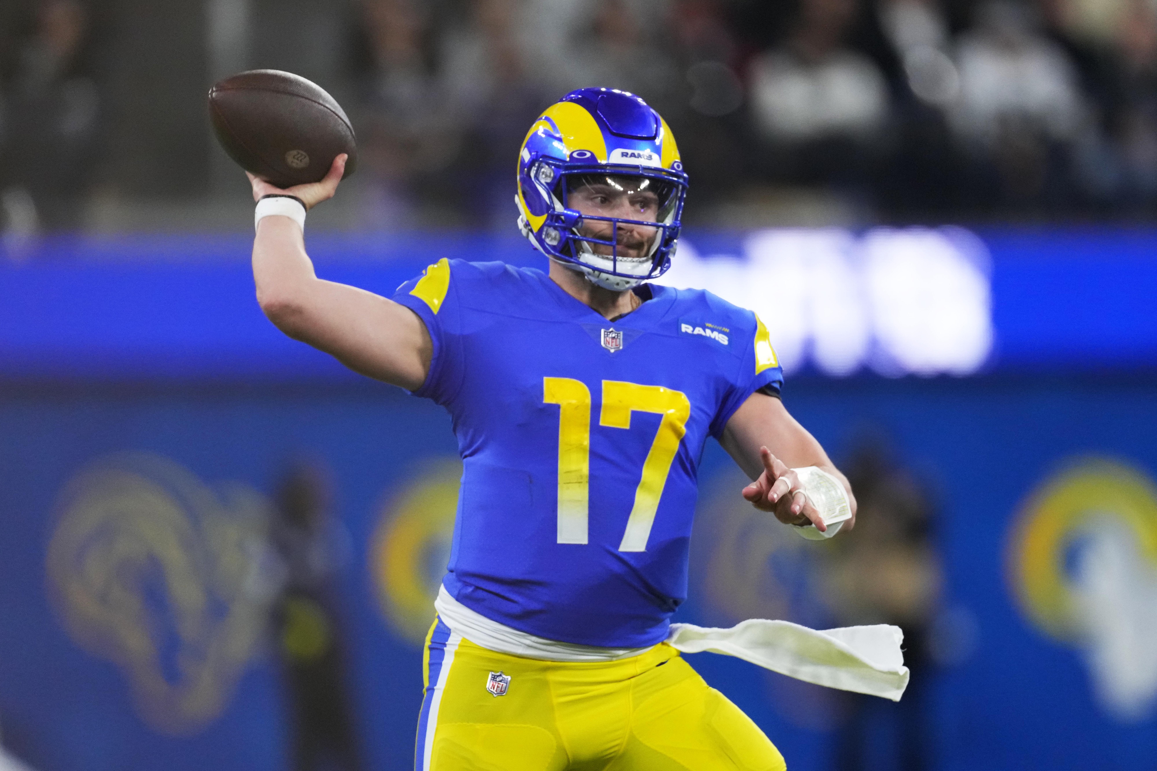 NFL betting predictions Week 15 opening line report Baker Mayfield Los Angeles Rams