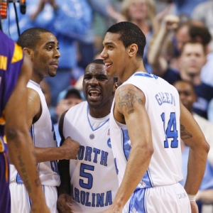 Danny Green (14) and Ty Lawson (5) from North Carolina basketball.