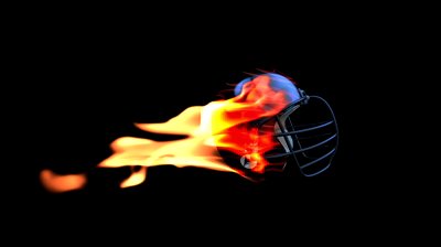 football helmet on fire