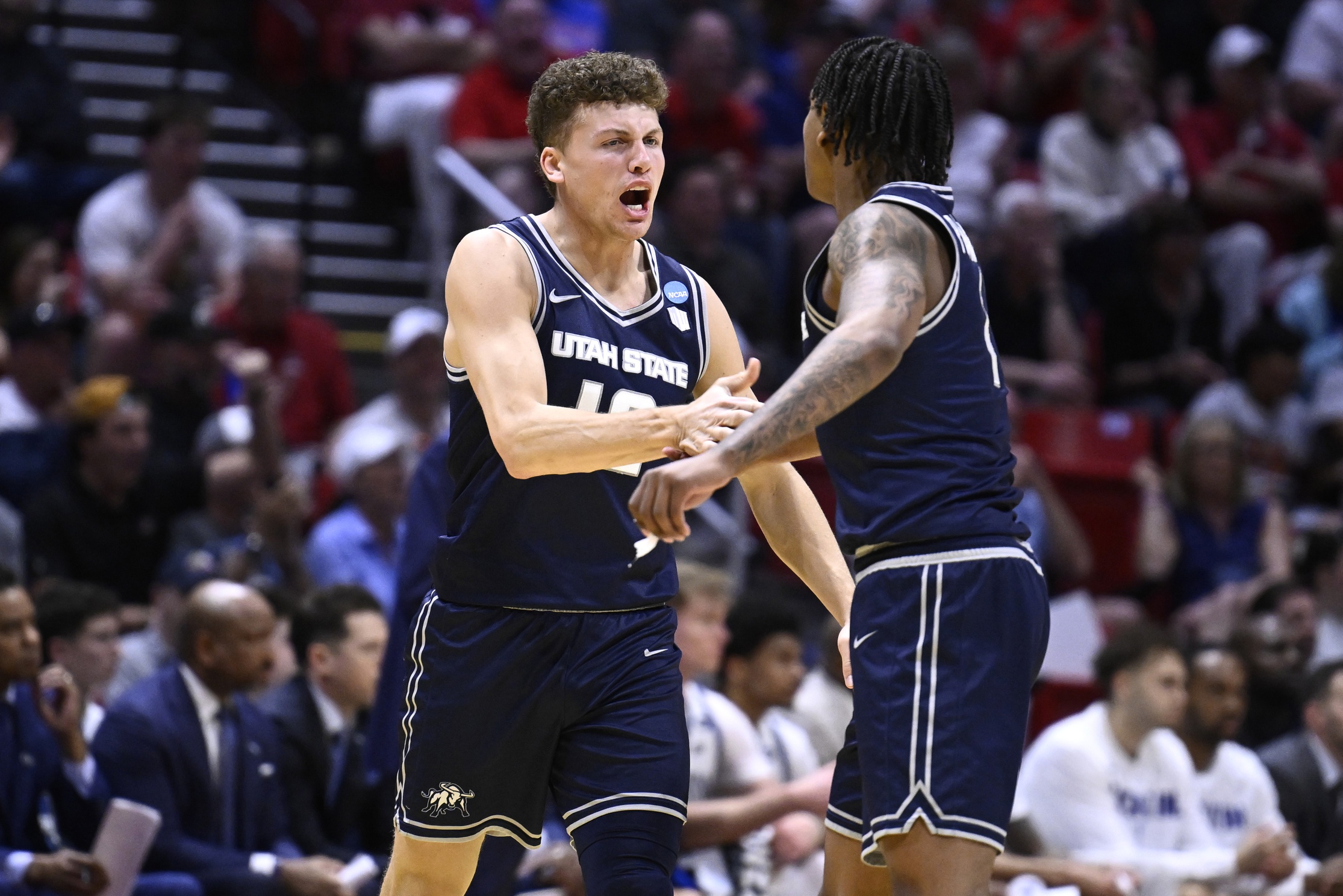 college basketball picks Mason Falslev Utah State Aggies predictions best bet odds