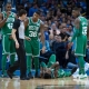 Boston Celtics Guard Marcus Smart (36) looks to the pleads the case to the ref of why Boston Celtics Forward Jaylen Brown (7) is laying on the court hurt versus Oklahoma City Thunder 