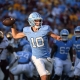 NCAA football predictions Week 4 opening line report Drake Maye UNC Tar Heels